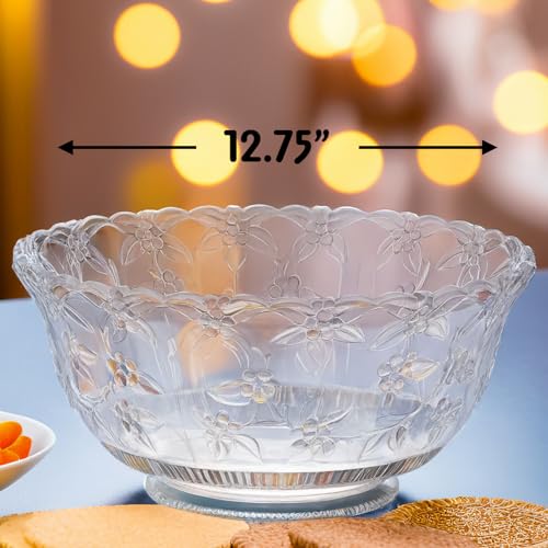 8 Quart Clear Plastic Punch Bowl - Embossed Serving Bowl for Parties