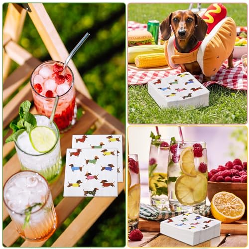 Frienda Dachshund Dog Cocktail Napkins 3-Ply 5x5 Inch - Pack of 60