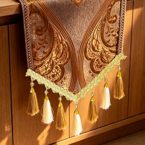 HeMiaor Gold Versailles Damask Embossed Table Runner 87 inches
