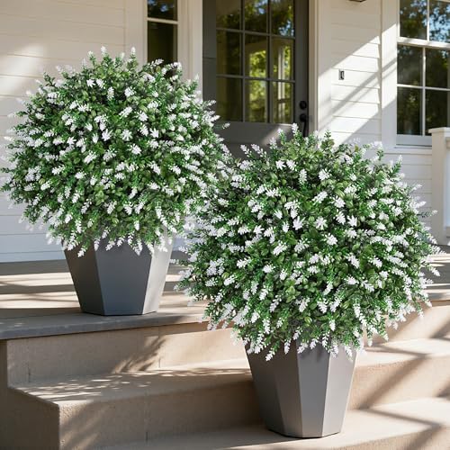26-Inch Artificial Boxwood Topiary Ball Trees with Lavender, 2 Pack