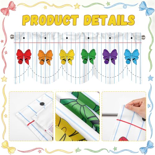 Crayon Bows Classroom Window Valances, 54x18 Inch Notebook Design Set
