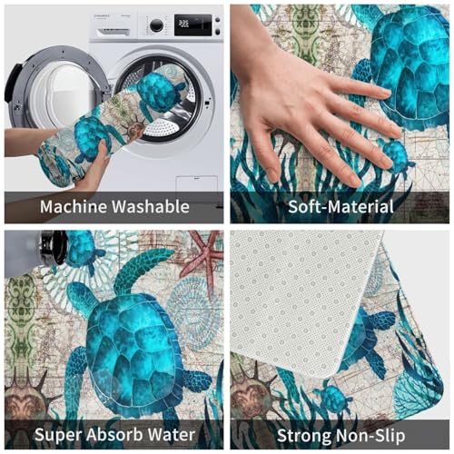 3-Piece Sea Turtle Kitchen Rug Set, Anti-Fatigue Cushioned Floor Mats