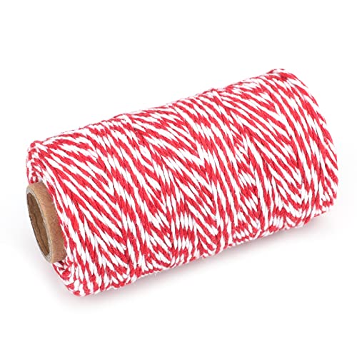Red White Gift Twine String - 2MM x 328 Feet Cotton Bakers Twine for Crafts & Holiday Packaging - Variation: Red White