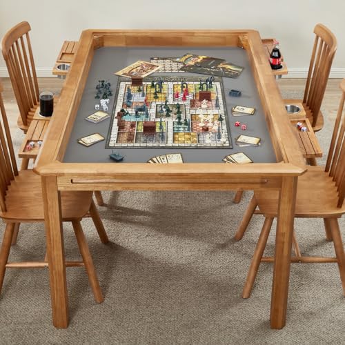Solid Oak Board Game Table with Removable Top, Seats 4-6, 57x33 Play Area