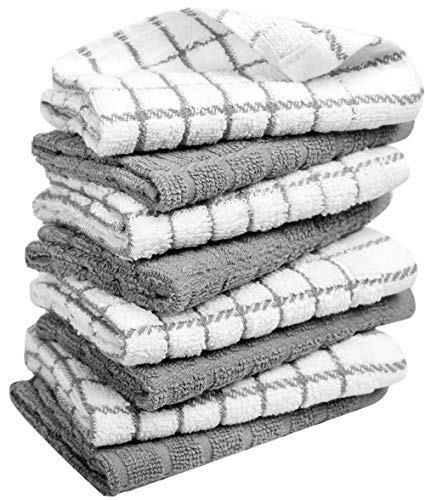100% Cotton Dish Cloths 8-Pack - 12x12 Absorbent Gray Kitchen Towels