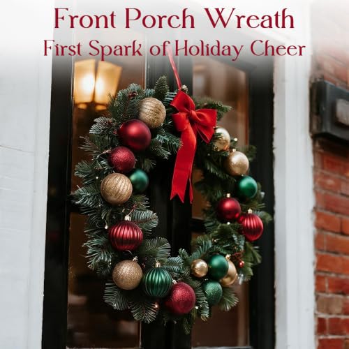 Burgundy Dark Green Gold Christmas Ornament Set - Shatterproof Holiday Decor, 50 Count