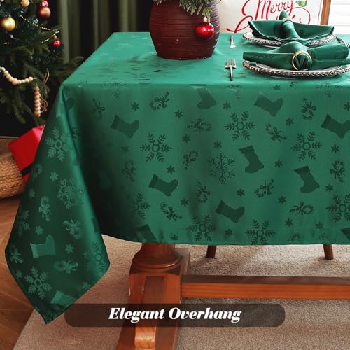 Honellaty Christmas Rectangular Tablecloth 60x120 Inches Green Spillproof & Wrinkle-Resistant Holiday Decor
