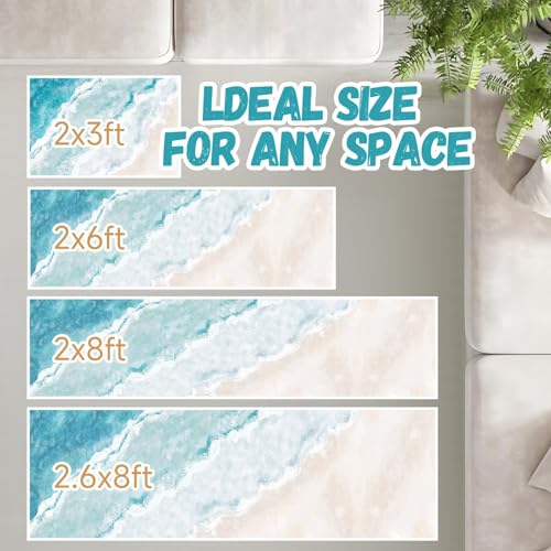 2x6ft Coastal Beach Runner Rug, Non-Slip Washable Kitchen Hallway Rug