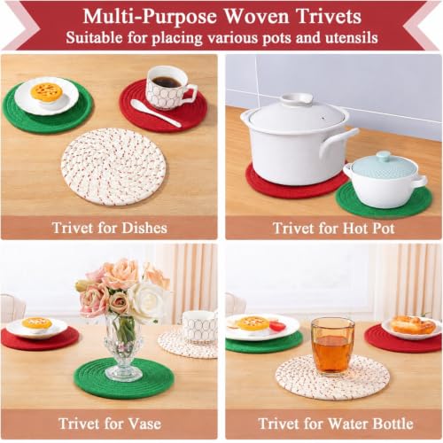 Patelai 6-Piece Cotton Trivet Set, 7in & 4.7in Hot Pot Holders & Coasters
