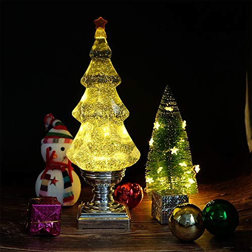 14-Inch Musical Christmas Tree Snow Globe Lantern with Timer - Silver