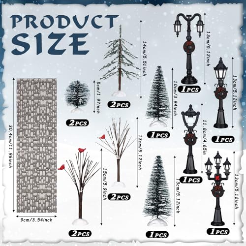 Aoriher 15 Pcs Christmas Figurine Village Accessories Miniature Pine