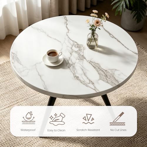 34.6-Inch Round Dining Table Set for 4, Marble-Look Table with 4 Chairs