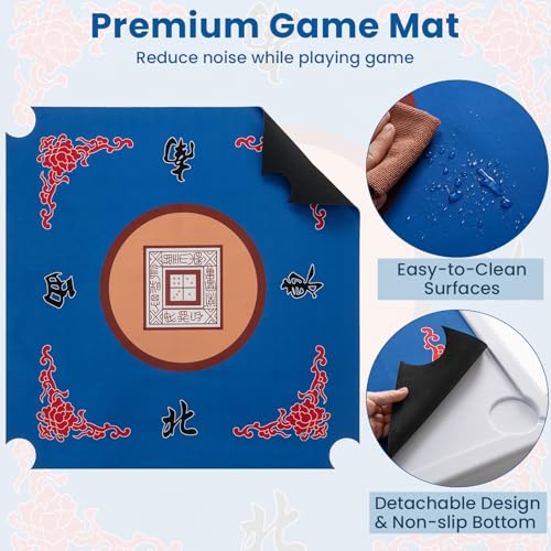 35" Square Folding Mahjong Table with Cup Holders and Non-Slip Mat