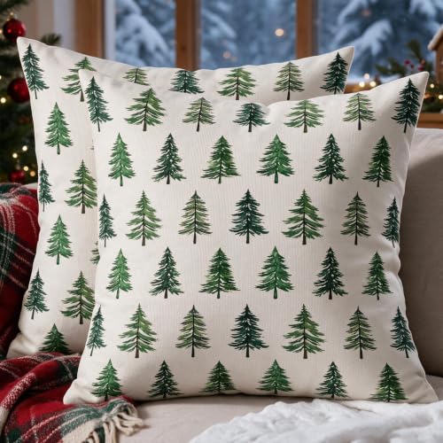 Sivirary 18x18 Inch Green Cream Christmas Tree Pillow Covers Set of 2 - Winter Holiday Decor