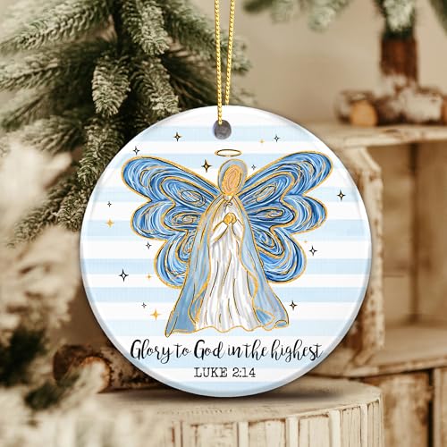 Christian Angel Christmas Ornament with Luke 2:14 Scripture - Religious Holiday Decor