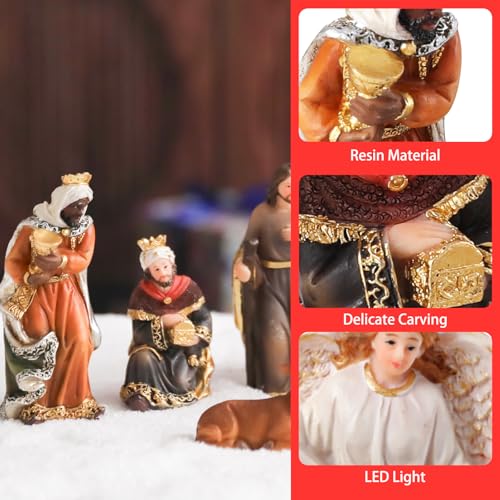 11-Piece Hand-Painted Resin Nativity Set for Christmas Indoor Decor