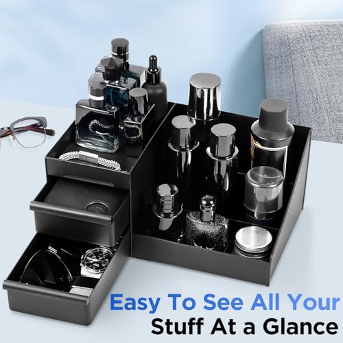 Black Cologne Organizer Stand for Men, Bathroom Counter Storage