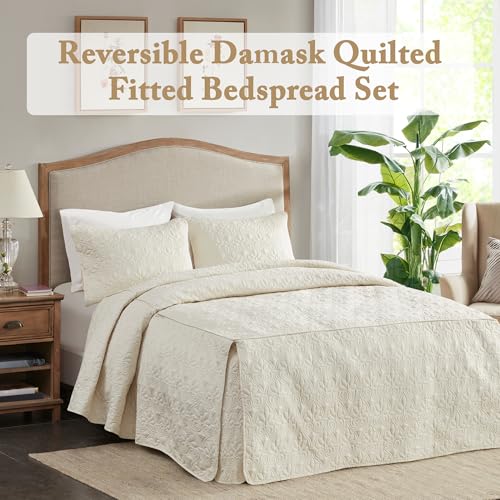 Madison Park Quebec Queen Bedspread Set - 3-Piece Lightweight Split Corner, Cream