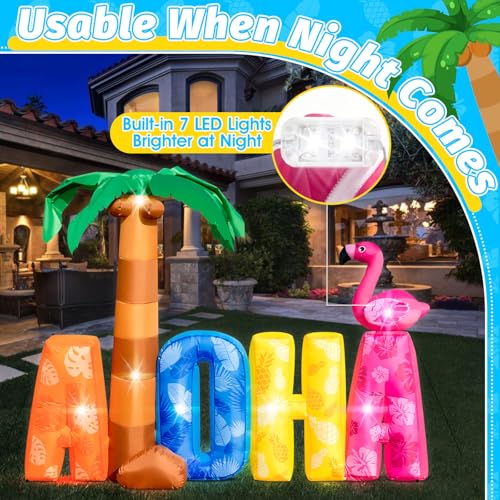 7FT Inflatable Aloha Sign with Palm Tree & Flamingo, LED Luau Party Decor