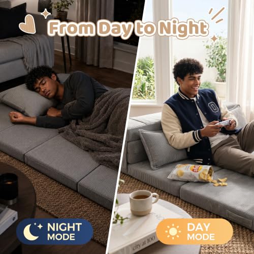 Full Size Tri-Fold Futon Mattress, Corduroy Foldable Floor Bed & Lounge