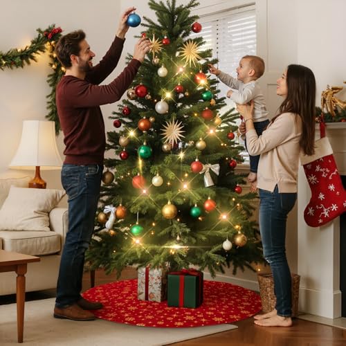 Lanpn Red Velvet Christmas Tree Skirt 24 Inch Holiday Decor with Snowflake Pattern