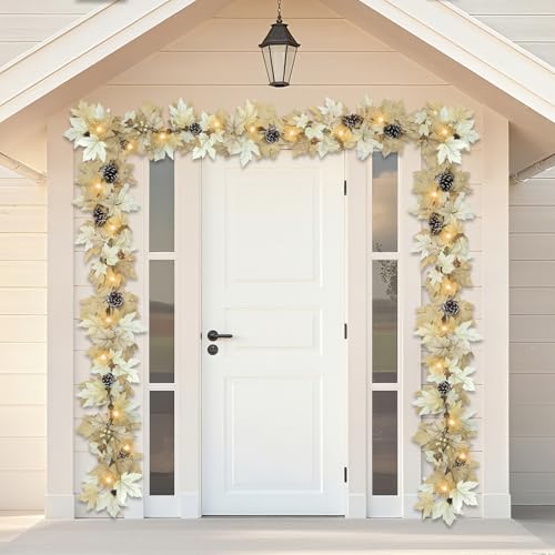 Ghrdopy 6 FT Fall Garland with Lights, Timer, Berries, Pine Cones - Style2
