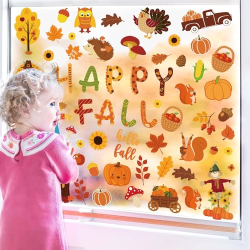 9 Sheets Fall Window Clings - Reusable Autumn Decor Stickers