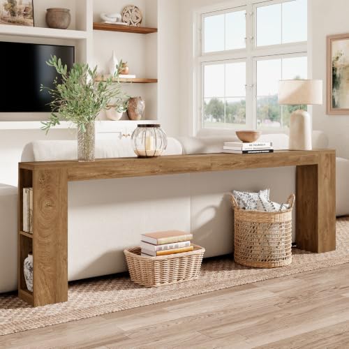 94.5-Inch Extra Long Console Table with Charging Station and Storage Shelves