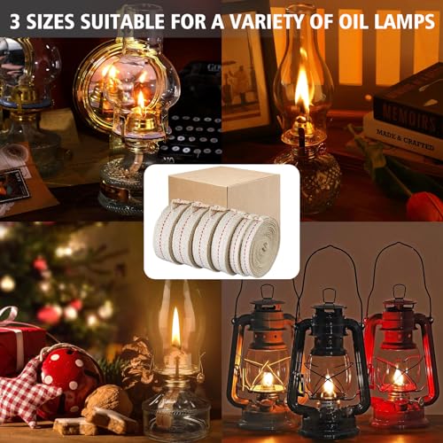 Cotton Oil Lamp Wicks - 39 Feet, 3 Sizes for Lanterns & Burners