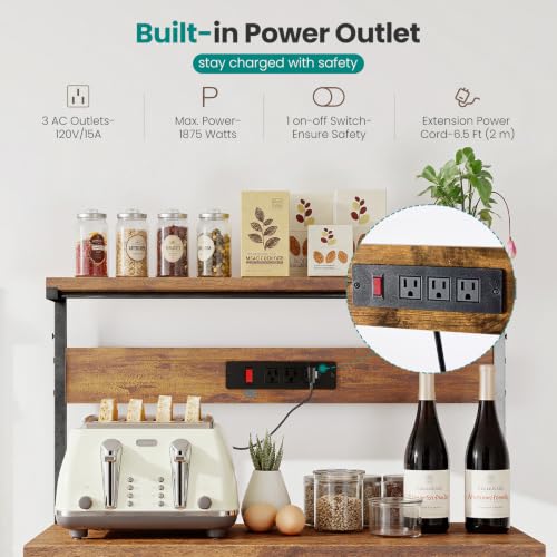 23.6-Inch Kitchen Bakers Rack with Power Outlet and 3 Adjustable Shelves