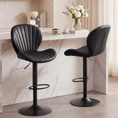 Adjustable Swivel Bar Stools, Faux Leather Counter Height Chairs, Set of 2