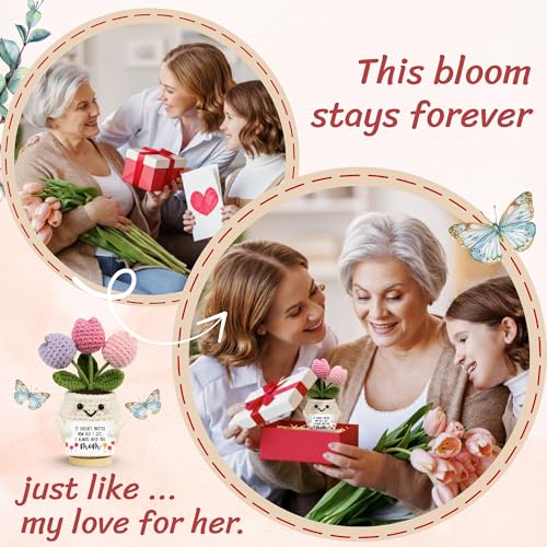 Hand-Knitted Crochet Tulip Flower Doll, Heartfelt Gift for Mom