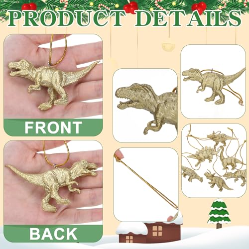Fiwochic 12-Pack Dinosaur Christmas Tree Ornaments Hanging Decor - Gold Holiday Decorations