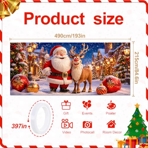 THISFIND 7x16 FT Santa & Reindeer Christmas Garage Door Banner - Outdoor Wall Mural