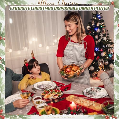 60 Pcs Christmas Disposable Paper Plates 9 Inch - Vintage Xmas Dinner Plates, 4 Styles, 60 Count, Fresh Style