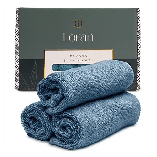 Loran Set of 6 Bamboo Facial Washcloths - Soft Reusable Exfoliating Cloths for Sensitive Skin