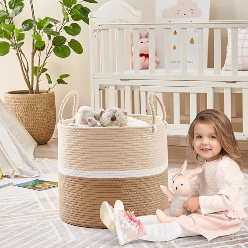 Large Cotton Rope Woven Basket - 18" Decorative Laundry & Toy Storage Hamper