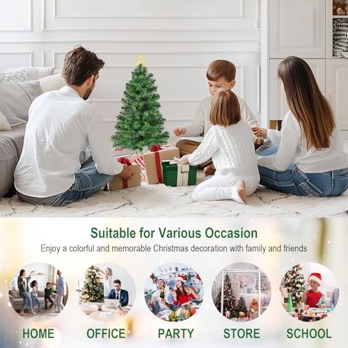 3ft Hinged Artificial Christmas Tree - Tabletop Decor with Metal Base