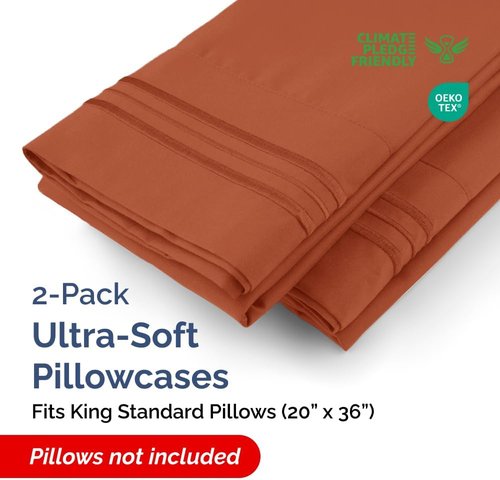 King Standard Pillow Cases - Soft Hotel Quality, Fade-Free & Wrinkle Resistant - 2 Piece Set in Terracotta