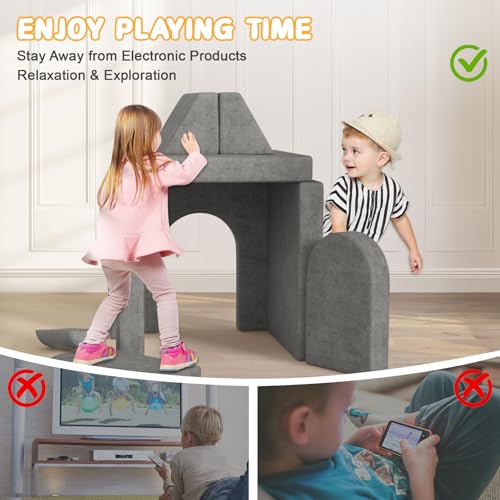 10-Piece Modular Kids Play Couch, Convertible Foam Sofa for Toddlers