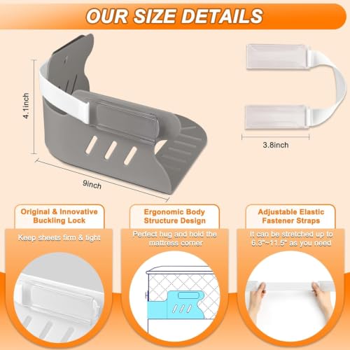 Heavy Duty Bed Sheet Holders for Corners - Anti-Slip Sheet Straps (Set of 4)