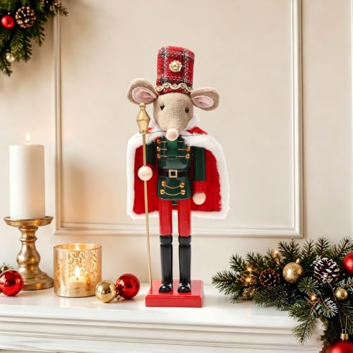 Hanmere Christmas Nutcracker Decor - Mouse Variant, 14.2in Festive Wooden Ornament