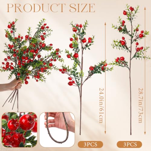 6-Pack Artificial Pomegranate Branches Decor — 24in & 29in Foam Stems