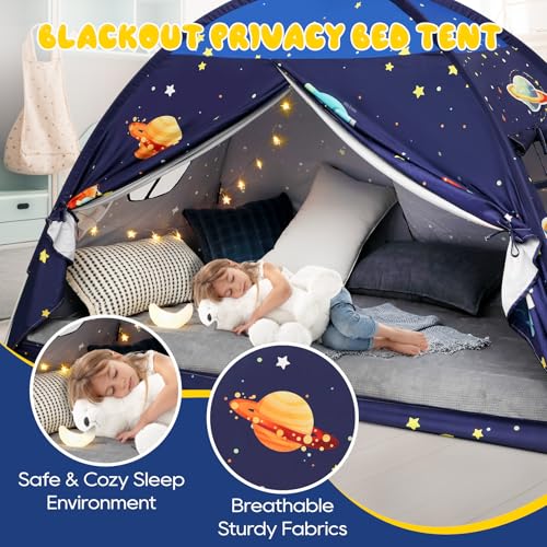 Kids Twin Bed Tent Canopy with Star Lights - Indoor Blackout Privacy Playhouse