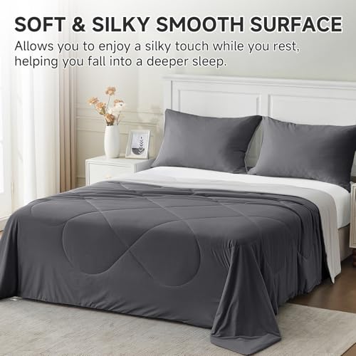 HOMFINE Queen Cooling Comforter for Hot Sleepers - Gray 90x90 Blanket