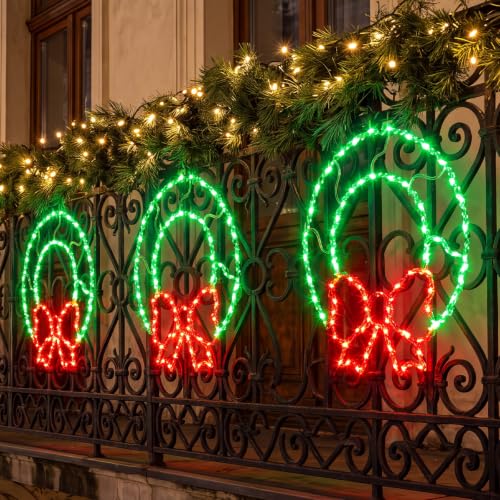 Glooglitter 4 Pcs Christmas Window Silhouette Lights with Bottom Bow, 13.5in, 80 LEDs, USB Powered, 8 Modes & Remote Control