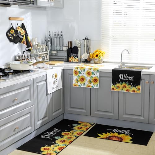 10-Piece Sunflower Kitchen Decor Set: Towels, Rugs, Oven Mitts & Pot Holders