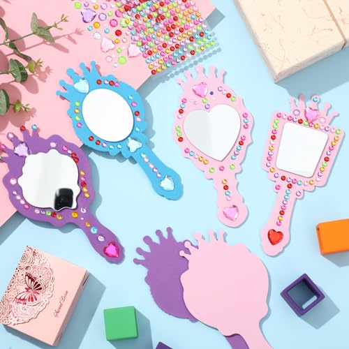 12-Pack Princess Foam Craft Mirrors with Gem Stickers for DIY Party Favors