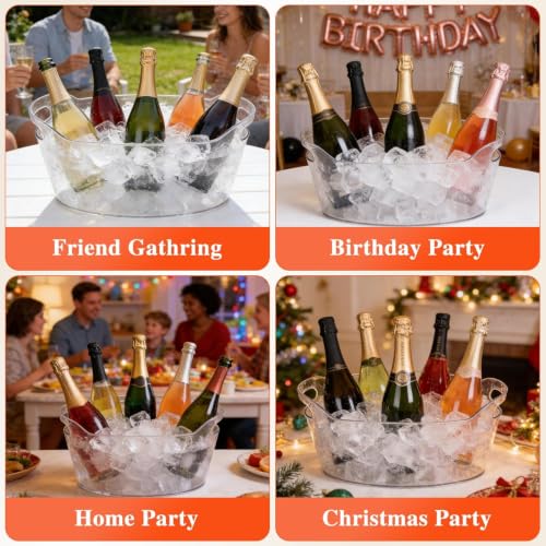 2 Pack 6.5L Clear Ice Buckets for Parties, Wine & Beverage Cooler Set