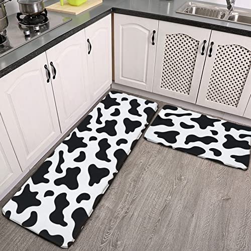 Cowhide Milk Cow Print Kitchen Rug Set - Non-Slip Washable Floor Mats, 2-Piece